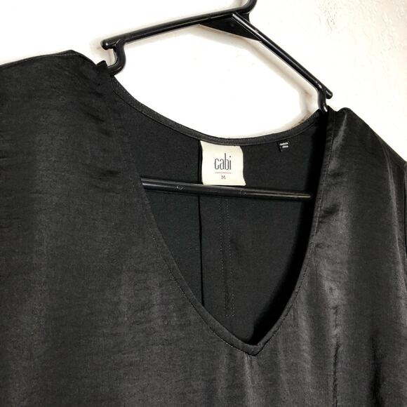 Cabi Classic Blouse black v neck ruffle trim top size Medium #3599 - Picture 6 of 14